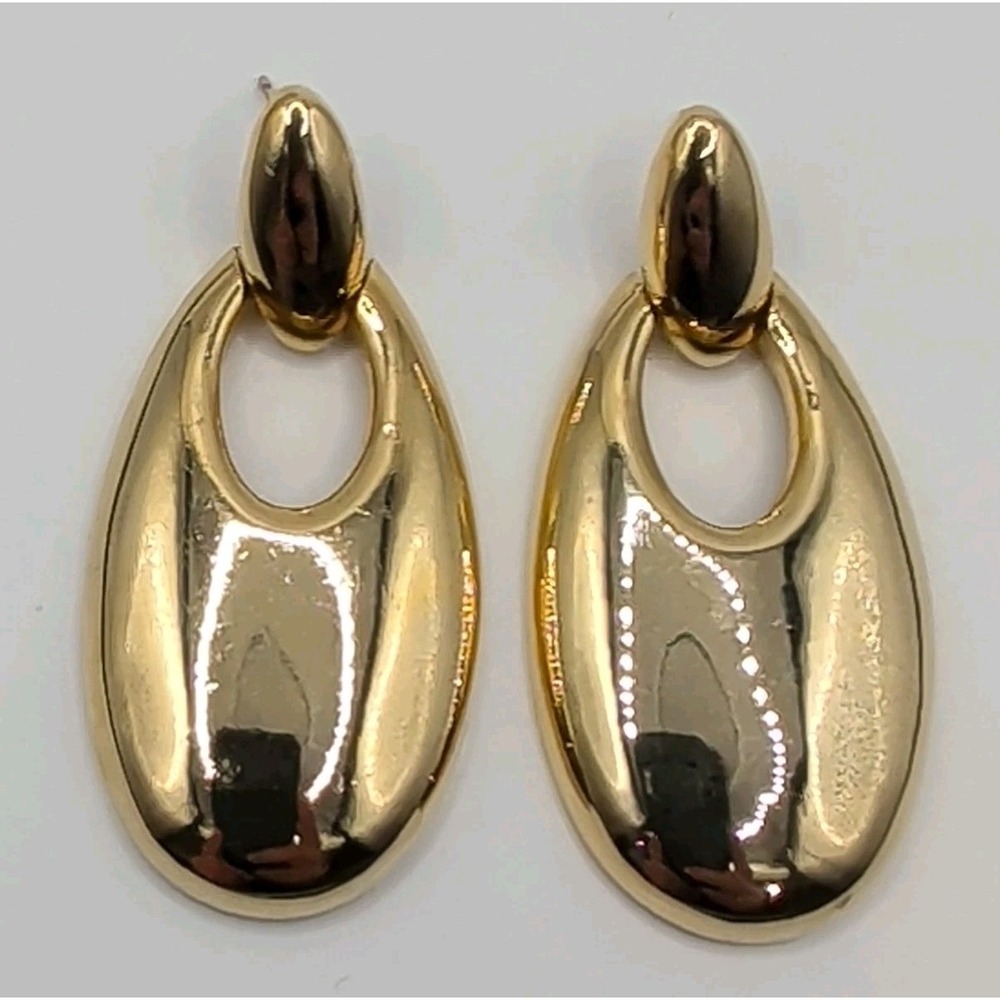 Vintage Givenchy Gold Tone‎ Teardrop Door Knocker Dangle Pierced Earrings